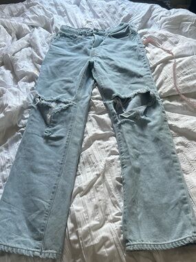 Cello Light Blue Ripped Wide Leg Jeans